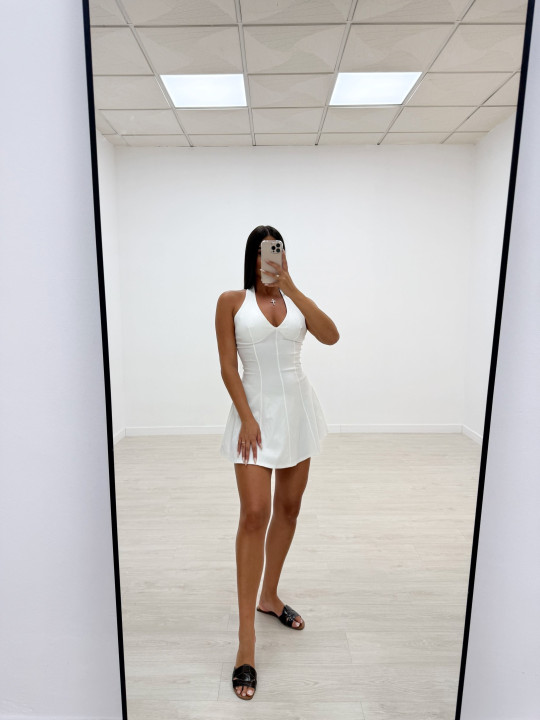 VESTIDO MINI VUELVO HALTER BLANCO
